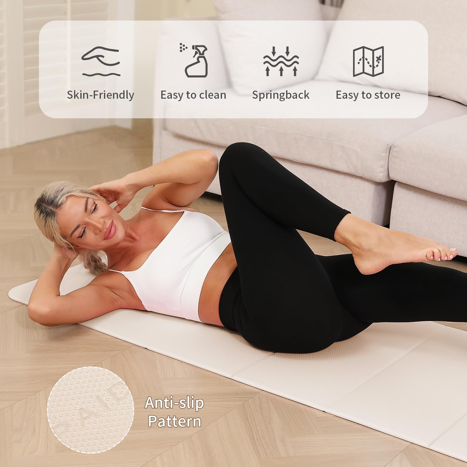 Foldable Yoga mat -10mm thick, POE material, portable multi-functional folding mat - comfortable and durable, easy to carry, suitable for outdoor travel, home exercise and yoga fitness