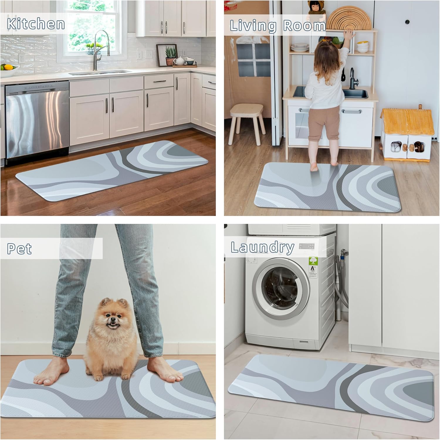Kitchen Floor Mat Set of 2 PCS,Cushioned Anti Fatigue Kitchen Rug for Floor,Non-Slip Waterproof Kitchen Mats,Durable PVC Comfort Kitchen Mats and Rugs (Gray＆White, 17"×47"+17"×30")