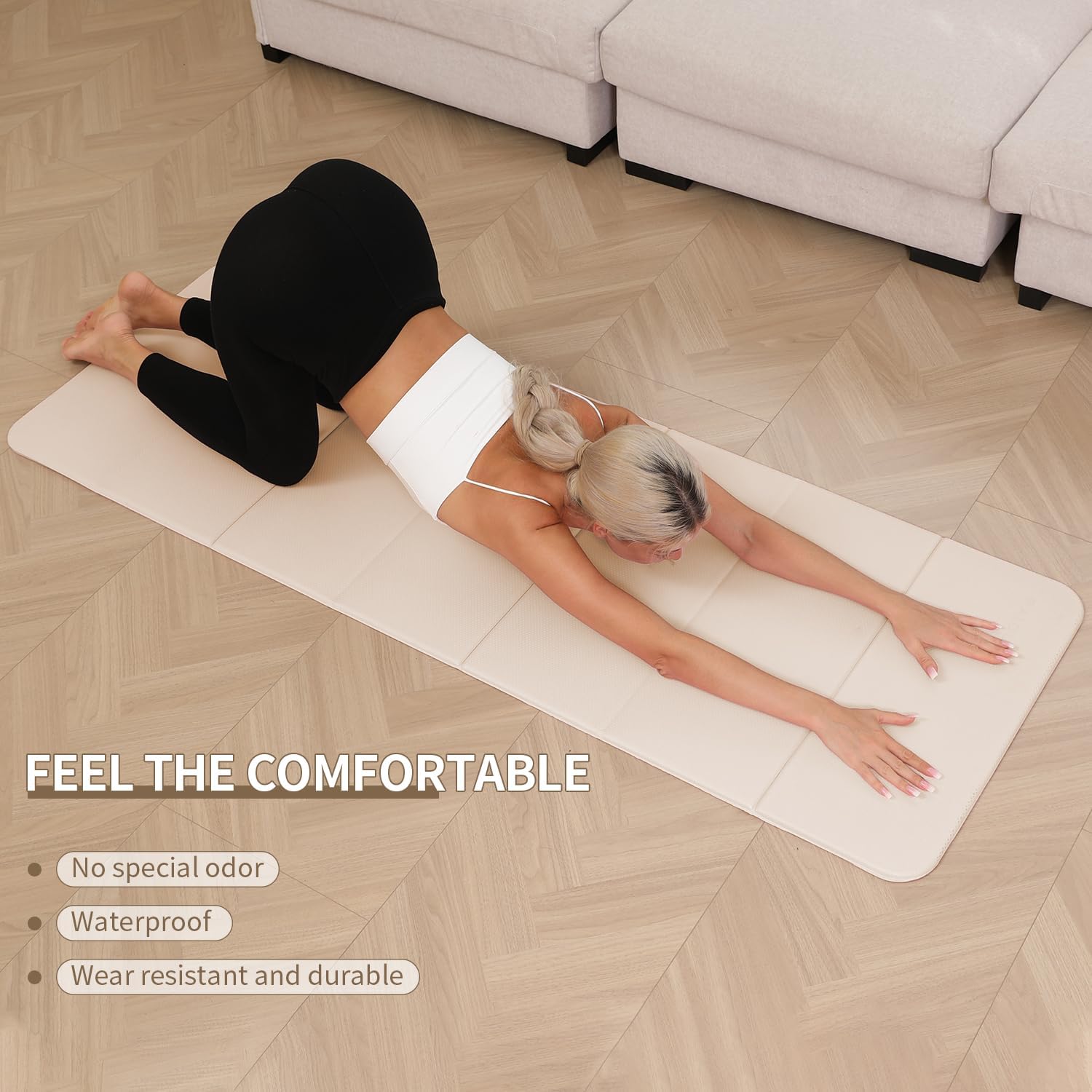 Foldable Yoga mat -10mm thick, POE material, portable multi-functional folding mat - comfortable and durable, easy to carry, suitable for outdoor travel, home exercise and yoga fitness
