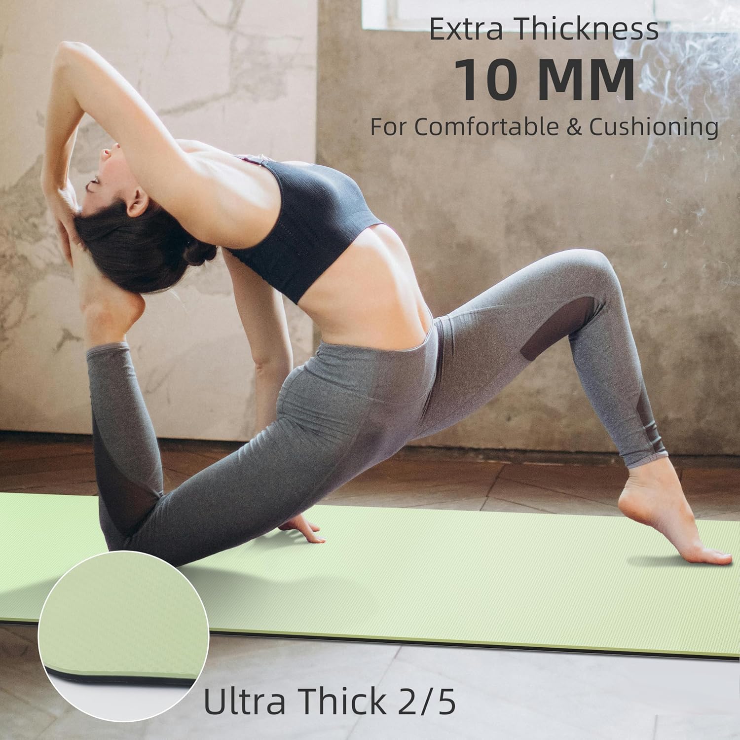 Yoga Mat Non Slip Anti-tear,extra thick High Resiliency Professional POE Yoga Mats for Women Men Kids,70"x24"x10mm,Workout, Yoga, Pilates and Floor Exercise, with Carrier Strap