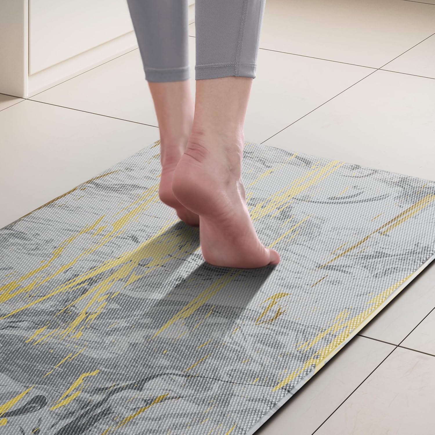 PAIDU Kitchen Floor Mat Set of 2 PCS,Cushioned Anti Fatigue Kitchen Rug for Floor,Non-Slip Waterproof Kitchen Mats,Durable PVC Comfort Kitchen Mats and Rugs (gray&gold)