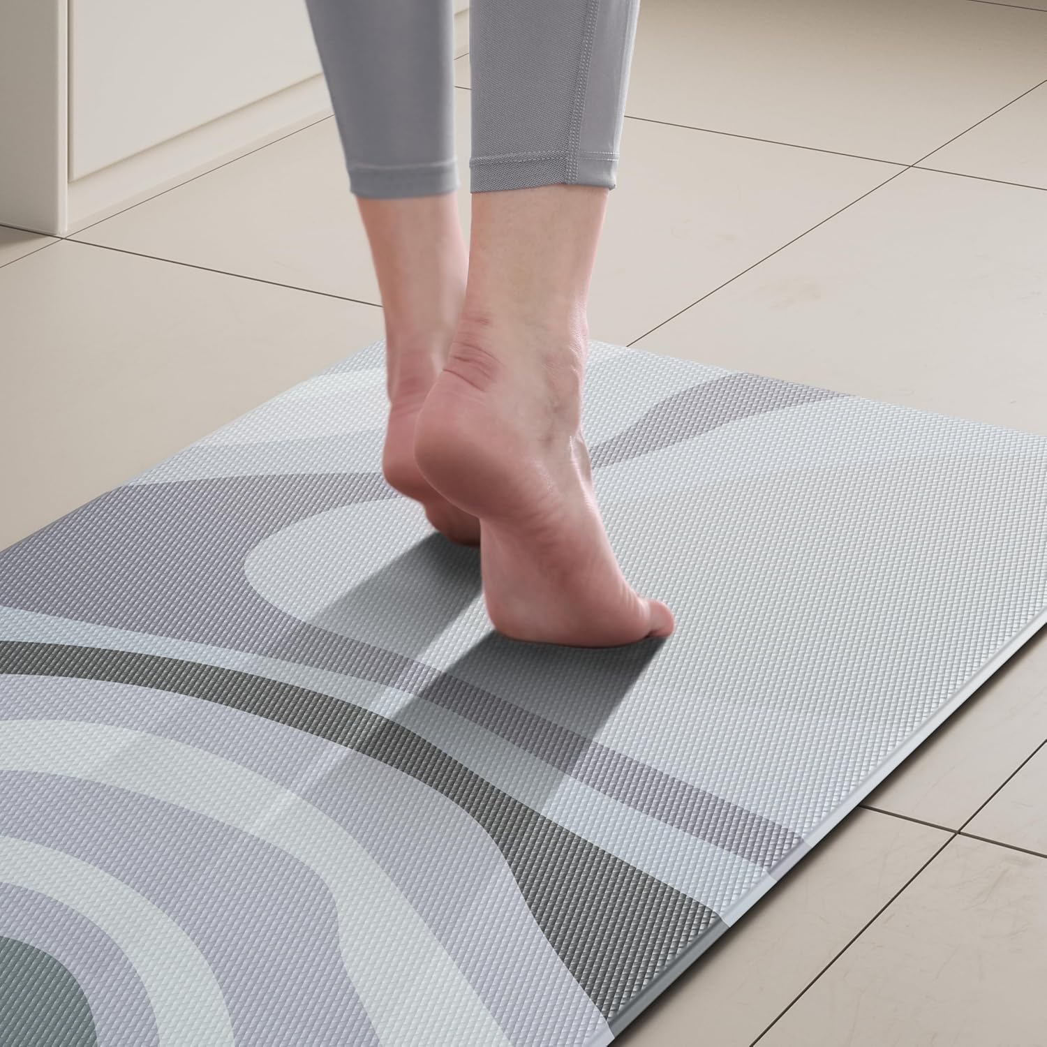 Kitchen Floor Mat Set of 2 PCS,Cushioned Anti Fatigue Kitchen Rug for Floor,Non-Slip Waterproof Kitchen Mats,Durable PVC Comfort Kitchen Mats and Rugs (Gray＆White, 17"×47"+17"×30")